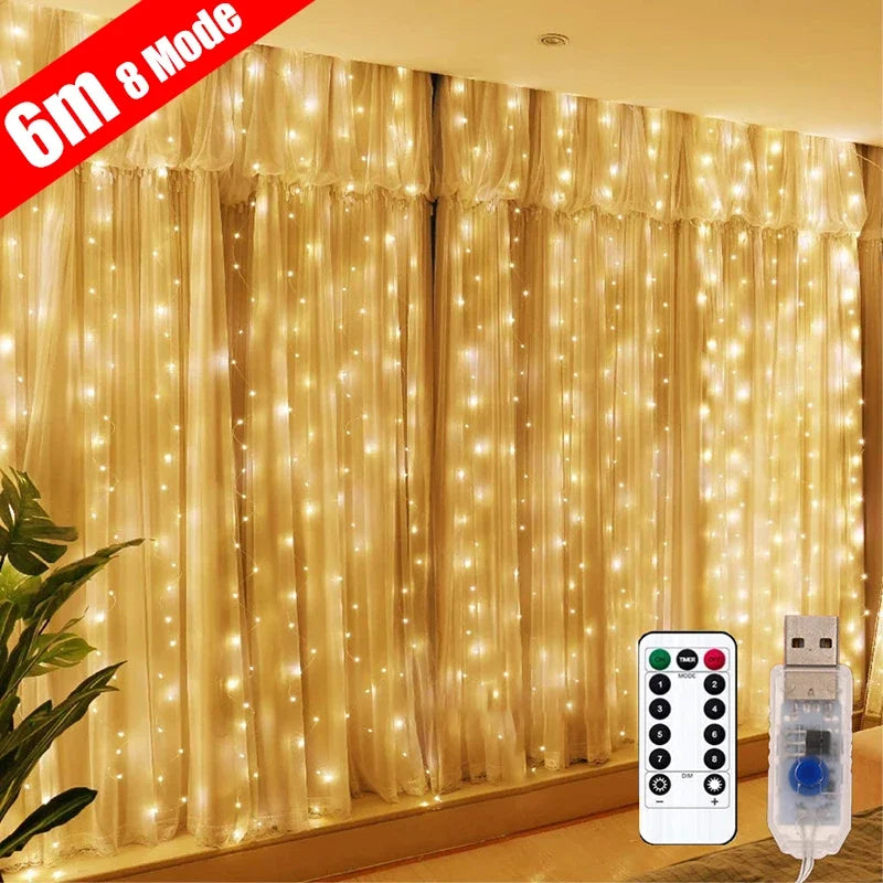 3M LED Party Lights - USB Curtain Garland for Bedroom & Party