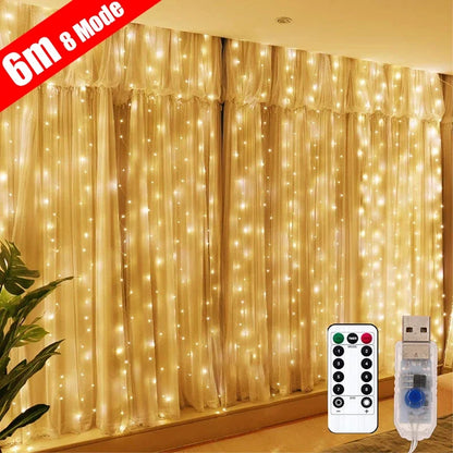 3M LED Party Lights - USB Curtain Garland for Bedroom & Party