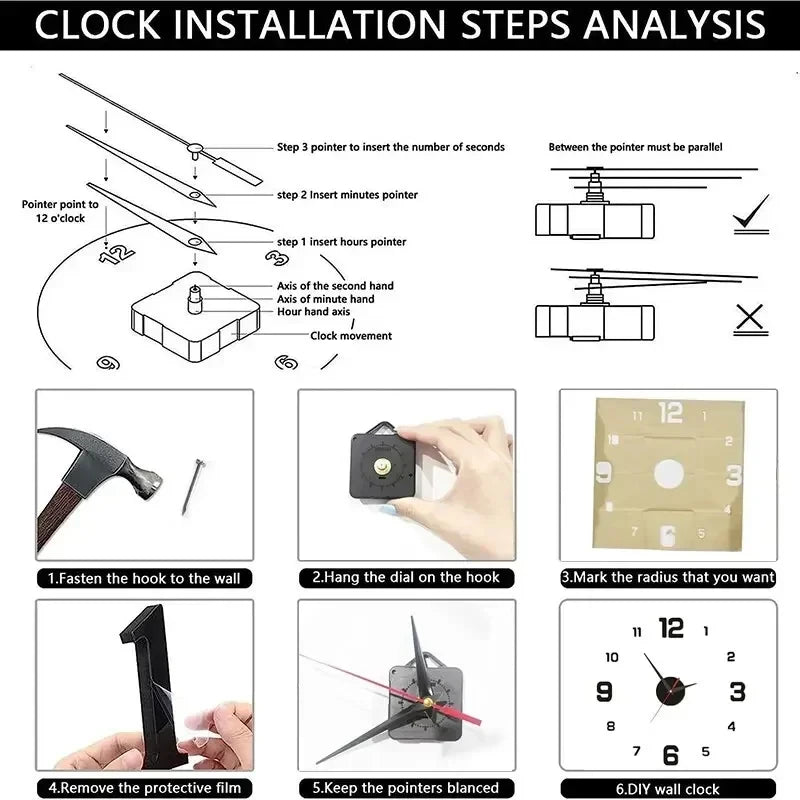 DIY Frameless Wall Clock - Silent Decor for Living Room & desktop