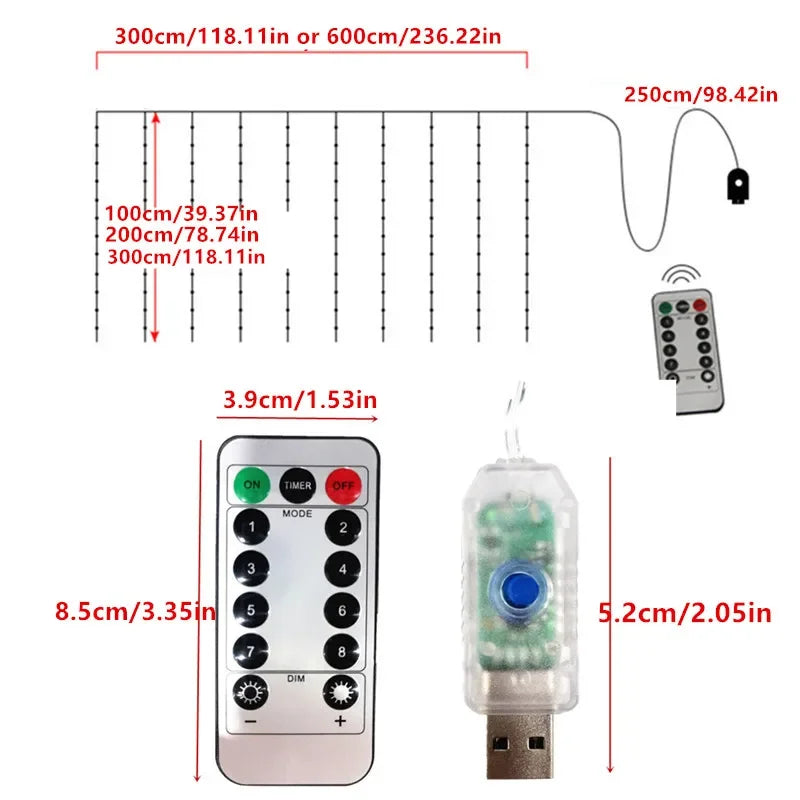 3M LED Party Lights - USB Curtain Garland for Bedroom & Party